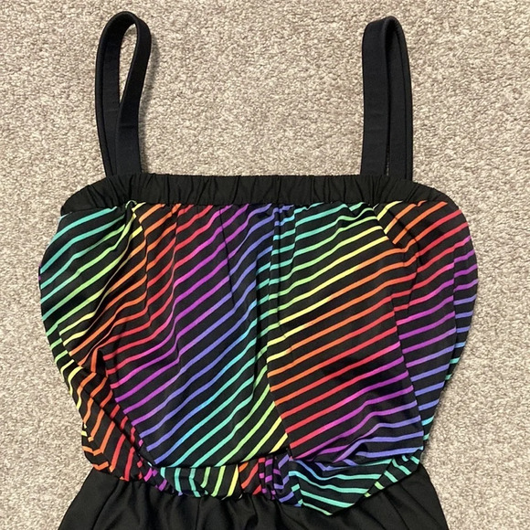 Vintage Ceeb gold label blouson one piece swimsuit rainbow stripe - Picture 2 of 16